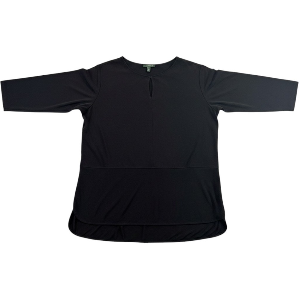 Lauren Ralph Lauren Tunic Top‎ 3X Black Keyhole 3/4 Sleeve Empire Waist Stretch